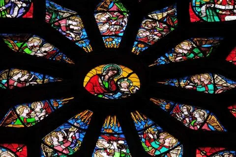 Stained glass window in Saint Eustache church in Paris Stock Photos