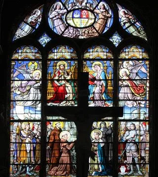 Stained glass window in Saint-Eustache church, Paris, France Stained glass... Foto stock