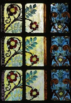 Stained glass window in Saint-Eustache church, Paris, France Stained glass... Stockfoto's
