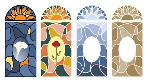 Stained glass window. Set of multi-colored mosaic pattern. Stock Illustration