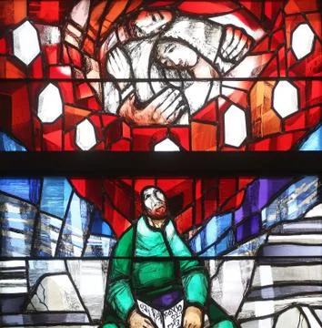 Stained glass window by Sieger Koder in St. John church in Piflas, Germany Stock Photos