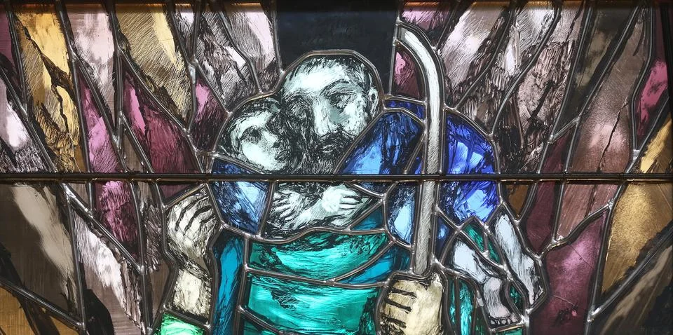 Stained glass window by Sieger Koder in St. John church in Piflas, Germany Stock Photos
