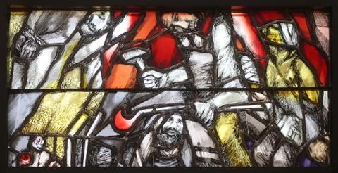 Stained glass window by Sieger Koder in St. John church in Piflas, Germany Stock Photos