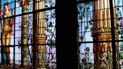 Stained glass windows from the castle of Chapultepec Stock Footage 157741731