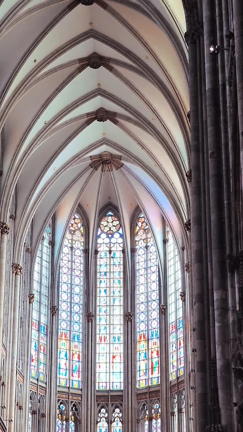 Stained Glass Windows Inside Cologne Cathedral Interior Stock Footage 345651952