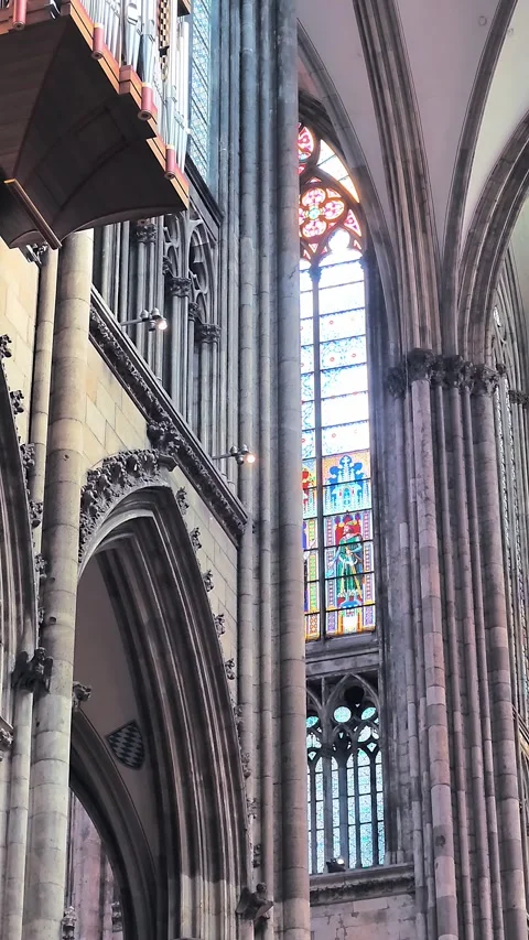 Stained Glass Windows Inside Cologne Cathedral Interior Stock Footage 345718407