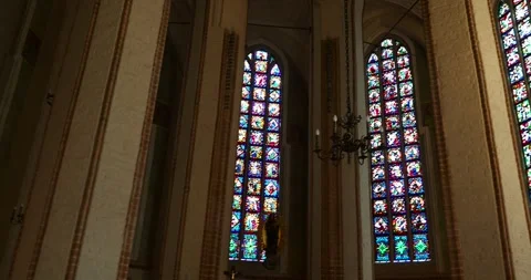 Stained Glass Windows Inside the Palace of Mieszko I and Dobrawa Installation 스톡 동영상 340852452