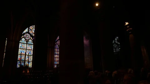 Stained glass windows in Notre Dame de Paris Stock Footage 107009961