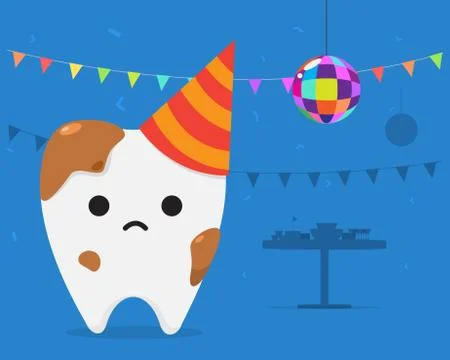 Stained Tooth on party. Isolated Vector Illustration Stock Illustration