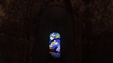 Stainglass window inside of the Catedral de Ávila. Avila, Spain. Stock Footage 268851210