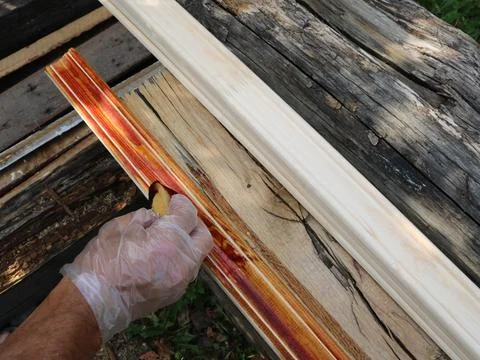 Staining of light planks to highlight the texture of the wood Stock Photos