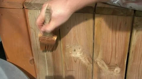 Staining Wood with Brush Video stock 12614205