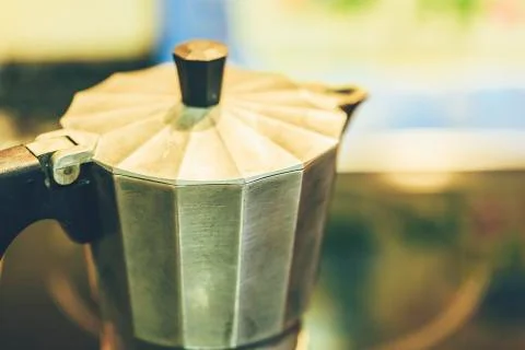 Stainless classic cofee machine in he kitchen Stock Photos