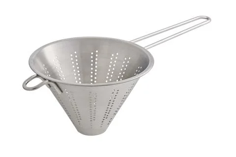 Stainless conical strainer with handle, cut out, photo stacking Stock-Fotos