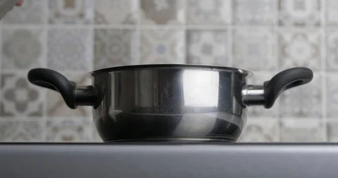 Stainless Kitchen Pan Filled With Clean Water From The Tap. Flowing Water Stock Footage 127756055