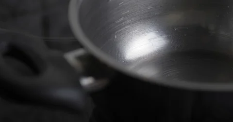 Stainless Kitchen Pan Filled With Clean Water From The Tap.Splashing Water Drops Stock Footage 127756062