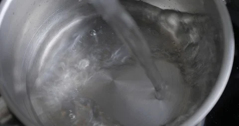 Stainless Kitchen Pan Filled With Clean Water From The Tap.  Cinema 4K Video Stock Footage 127756322