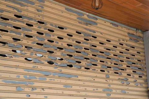 Stainless rolling shutter door background, Old Slide door ,Roller shutter tex Stock Photos