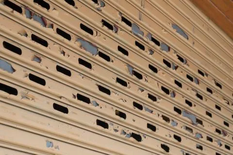 Stainless rolling shutter door background, Old Slide door ,Roller shutter tex Foto stock