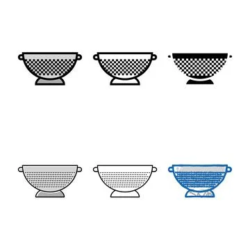 Stainless steel colander variations kitchen cookware color icon vector Stock Illustration
