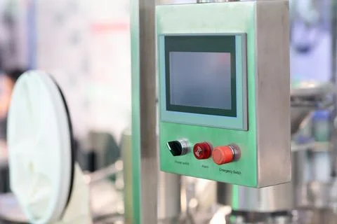Stainless steel control console with touch screen Stock Photos