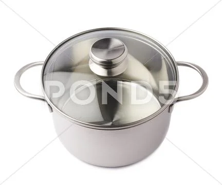 Stainless steel cooking pot pan isolated over white background Stock Photos
