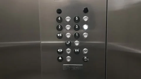 Stainless Steel Elevator Control Panel with Illuminated Button and Braille Vídeo Stock 347250688