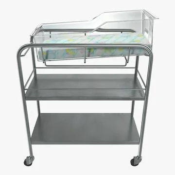 Stainless Steel Hospital Bassinet Carrier with Shelf 3D Model