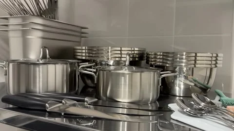 Stainless Steel Kitchenware Set Stock Footage 305273721