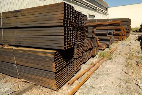 Stainless steel rectangular bars of metal Stock Photos