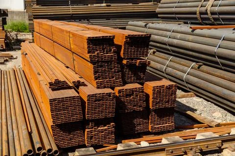 Stainless steel rectangular bars of metal Stock Photos