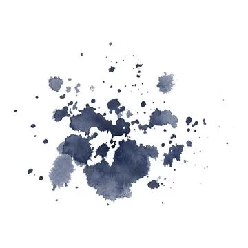 Stains and splashes of dark blue paint and ink. Hand drawn watercolor Stock Illustration