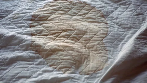 Stains on quilt are cleaned with careful methods Stock Footage 321169578