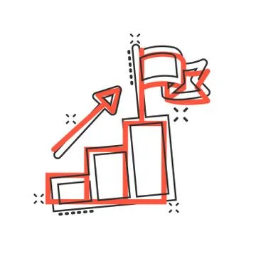 Stair with finish flag icon in comic style. Leadership challenge cartoon vect Stock Illustration