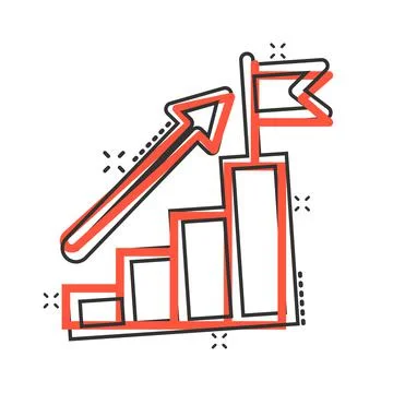 Stair with finish flag icon in comic style. Leadership challenge cartoon vect Stock Illustration