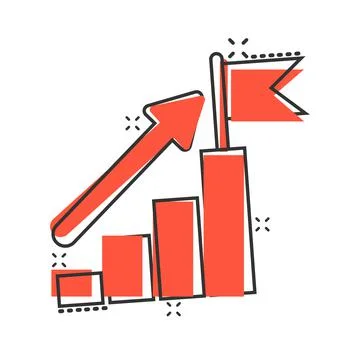 Stair with finish flag icon in comic style. Leadership challenge cartoon vect Stock Illustration