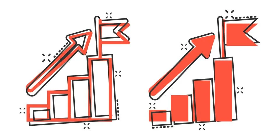 Stair with finish flag icon in comic style. Leadership challenge cartoon vect Stock Illustration