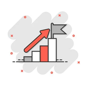 Stair with finish flag icon in comic style. Leadership challenge cartoon vect Stock Illustration