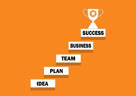 Stair step go to Trophy and success over orange background Illustration