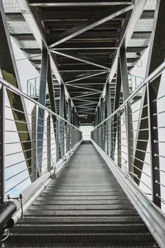 Stair up, steps up. Inside of ski jump. Metal construction Stock Photos