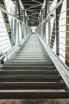 Stair up, steps up. Inside of ski jump. Metal construction Stock Photos