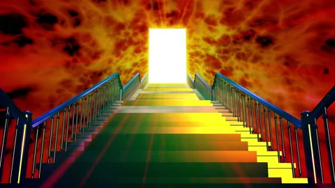 Stair way gate steps shine door animation Stock Footage 146824247