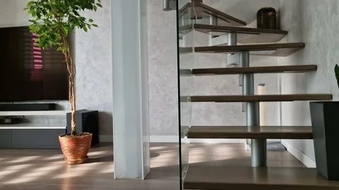 Staircase and column in the modern interior of an apartment, house. Stock Footage 236452670