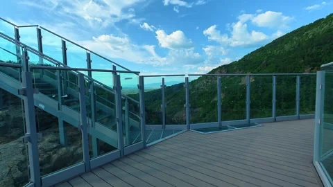 Staircase ascends through green valley. Sokolica rock, Serbia Stock Footage 341129679
