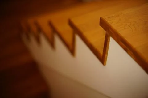 Staircase with beech steps in the interior 스톡 사진