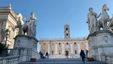 Staircase to Capitolium Square (Piazza del Campidoglio) in Rome, Italy Stock Footage 151579437
