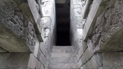 Staircase to the Cell, Bas Reliefs, Vishnu Temple, Prambanan, Java, Indonesia Stock Footage 249336413