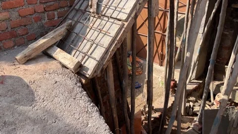 Staircase Construction with Reinforced Iron Bars at Building Site Stockbeeldmateriaal 321010585