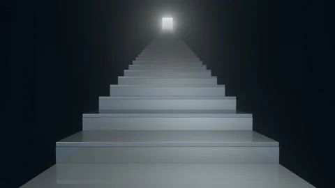 Staircase in a dark interior on a black background. Spiritual and career adva Stock Footage 149182995