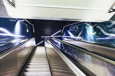 Staircase Escalator Inside the Subway Stock Photos